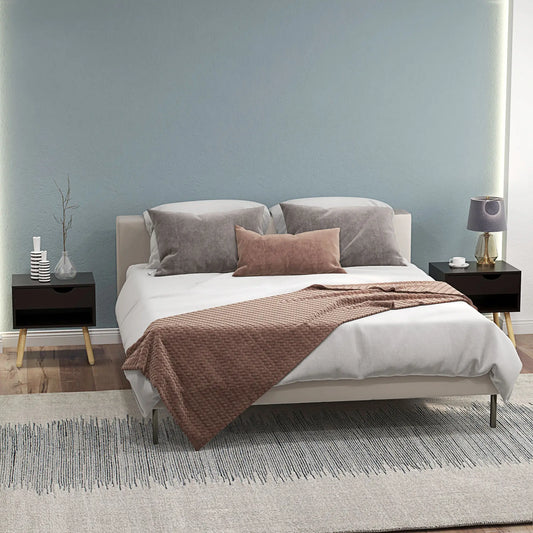 Set of 2 Nightstands with Storage Drawer and Shelf, Modern Bedside Table for Bedroom, Black Bedside Tables Natural, Black at Gallery Canada