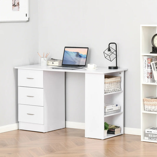 47 Inches Office Desk, 3-Tier Storage Shelves, Drawers, White Writing Desks White at Gallery Canada