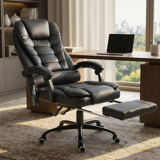 7-Point Vibrating Massage Chair, Reclining Office Chair, Footrest, Black Massage Chairs Black at Gallery Canada