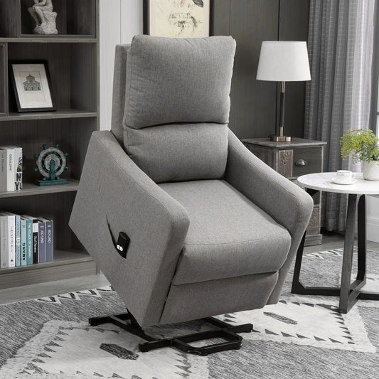 Electric Lift Recliner Chair, Power Chaise Lounge, Remote Control, Side Pocket Electric Power Lift Chairs Grey at Gallery Canada