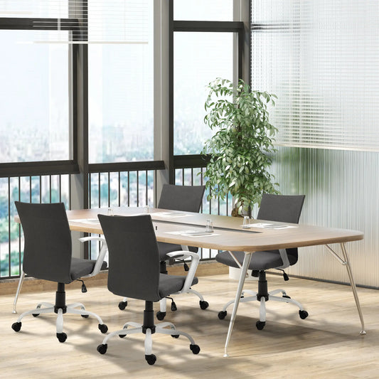 Linen Mid Back Office Chair With Tilt Function, Swivel Computer Chair, Charcoal Grey Task Chairs Deep Grey at Gallery Canada