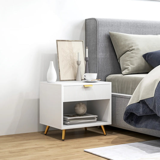Modern Nightstand with Drawer, Open Compartment, White Bedside Tables White at Gallery Canada