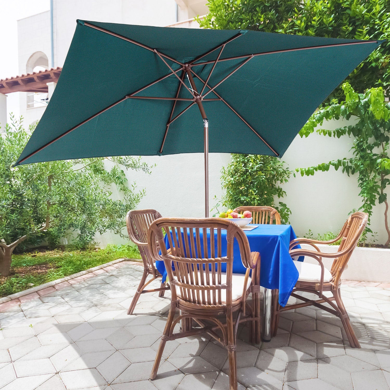 6.5x10ft Rectangle Aluminum Tilt Patio Umbrella Garden Market Parasol Outdoor Sunshade Canopy with Crank(Green) at Gallery Canada