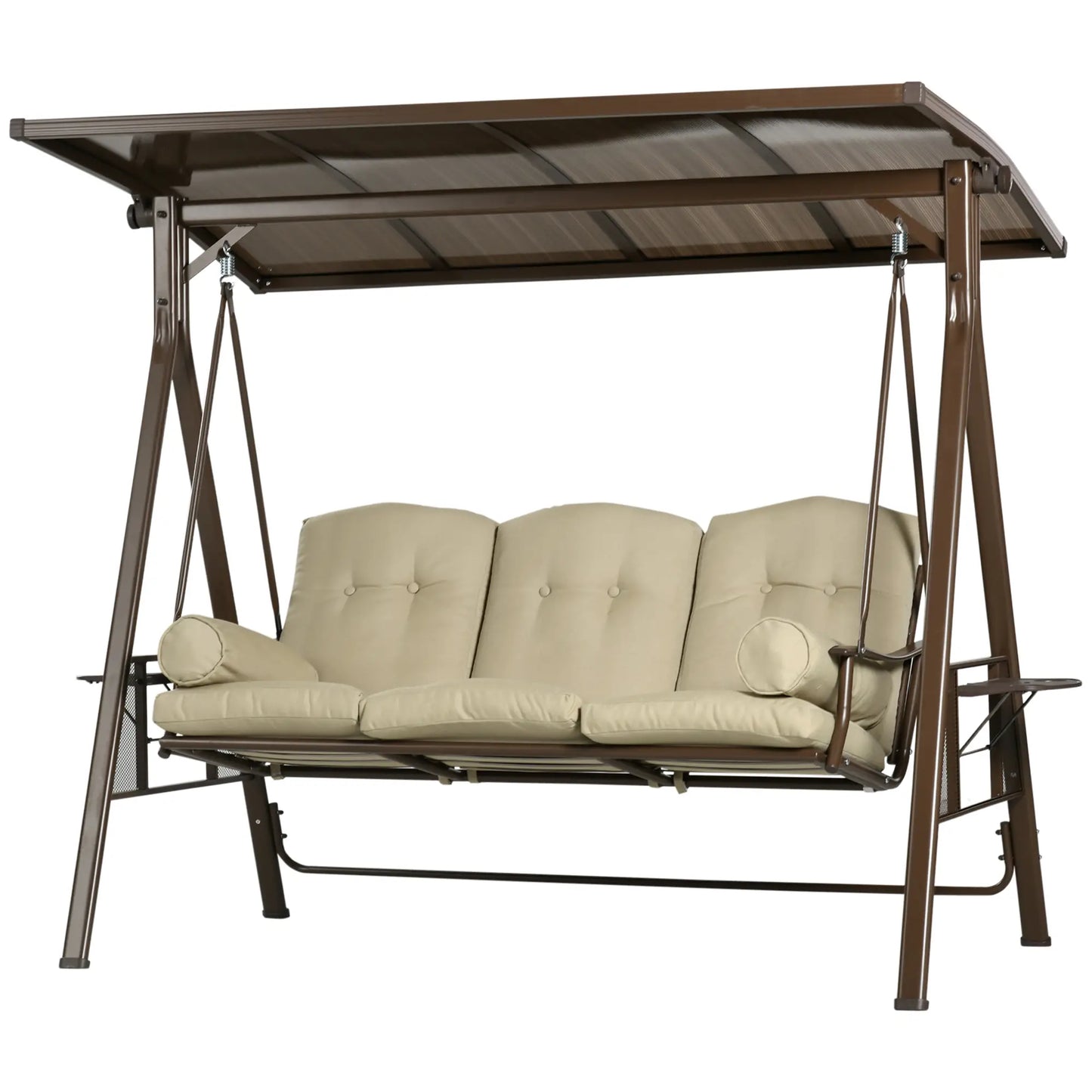 3-Seat Patio Swing Chair, Outdoor Canopy Glider with Cushion, Khaki Porch Swings with Canopy at Gallery Canada