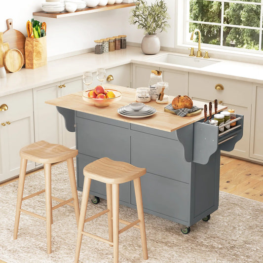 Kitchen Island with Storage, Drop Leaf, Rubber Wood Top, Adjustable Shelves, Grey Kitchen Islands & Kitchen Carts Grey at Gallery Canada