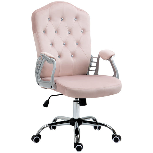 Office Chair, Velvet Computer Chair, Button Tufted Desk Chair with Swivel Wheels, Adjustable Height, Tilt Function, Pink - Gallery Canada