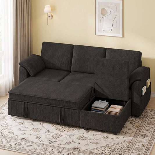 Reversible Sectional Sofa Bed With Storage Ottoman, Black Sofas & Reclining Chairs Black at Gallery Canada