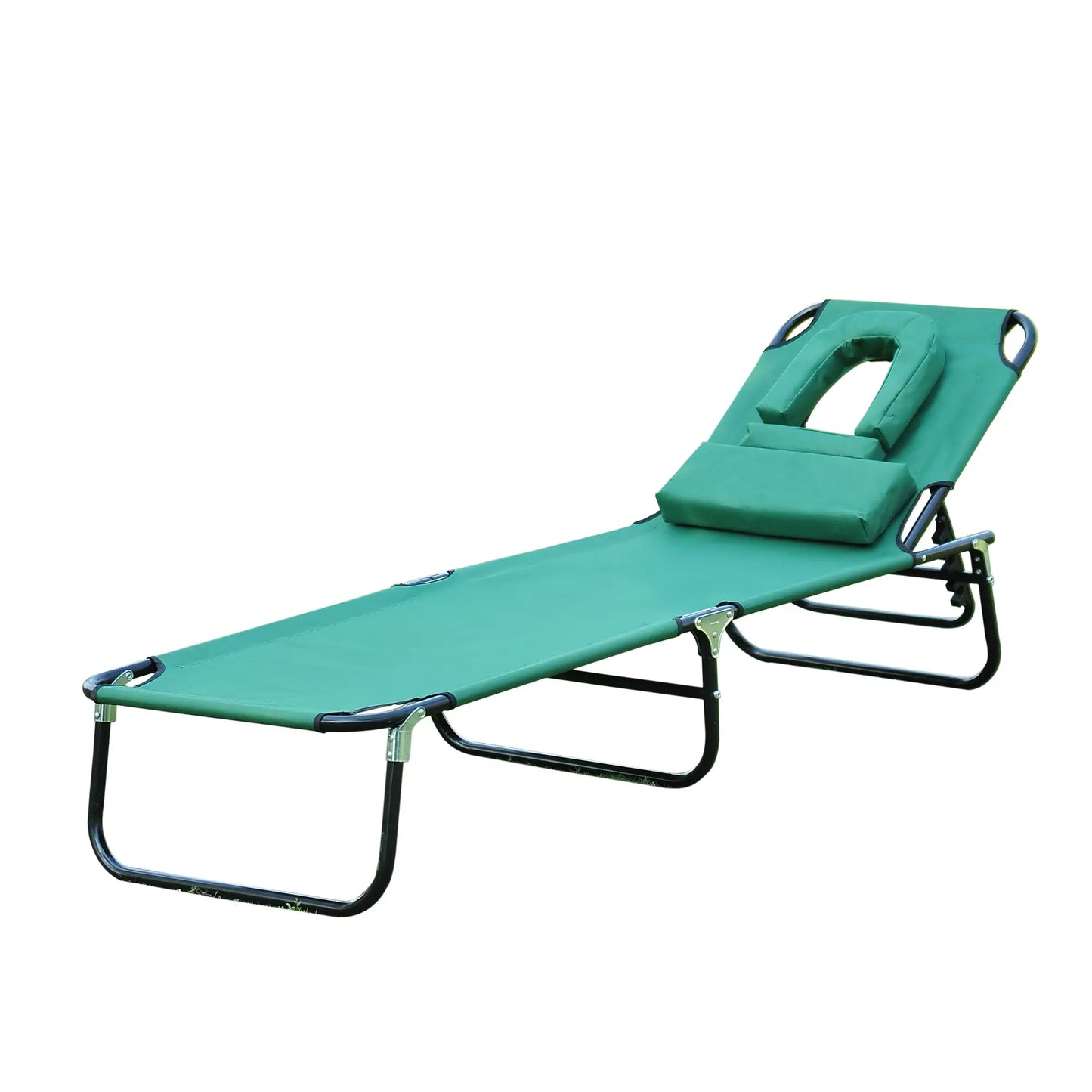 Folding Outdoor Lounge Chair, Portable Reclining Beach Lounger, Detachable Pillow, 3-Position Adjustable, Green Lounger Chairs at Gallery Canada