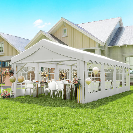 13'x26' Heavy Duty Party Tent, Portable Garage Canopy, White Canopy Tents White at Gallery Canada
