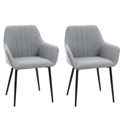 Dining Chairs Set of 2, Upholstered Linen Fabric Accent Chairs with Metal Legs, Light Grey