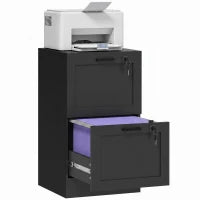 Vertical Filing Cabinet, 2 Drawers, Lock, A4 Letter, Black