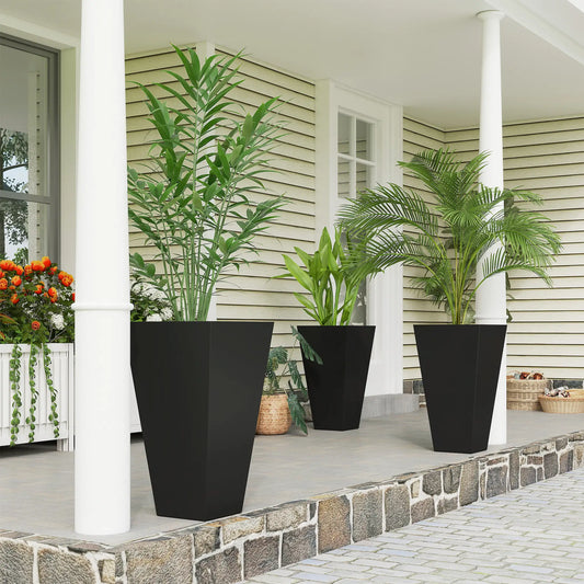 28" Tall Garden Plastic Planters, Set of 3, Indoor Outdoor, Black Garden Accessories Black at Gallery Canada