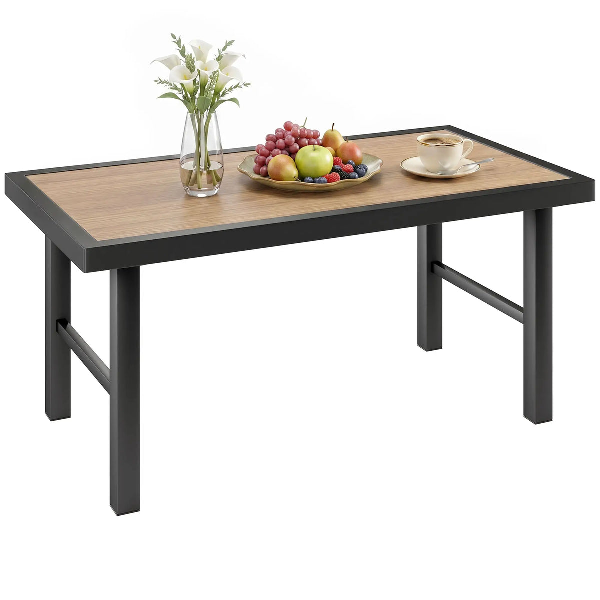 Outdoor Side Table, SPC Woodgrain Tabletop, Metal Patio Coffee Table, Brown Patio Side Tables at Gallery Canada