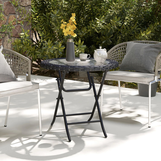 Folding Round Tempered Glass Table, Metal Frame, Black Patio Side Tables Black at Gallery Canada