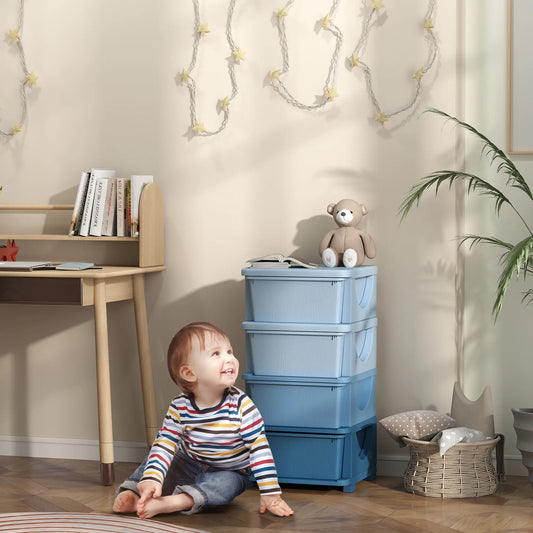 4 Tier Kids Toy Organizer, 4 Plastic Drawers, Blue Baby & Kids Storage Blue at Gallery Canada