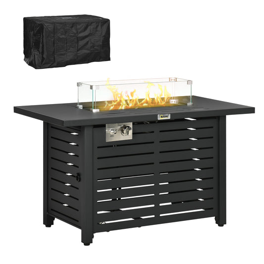 Propane Gas Fire Pit Table, Outdoor Firepit with 43" Steel Tabletop and Lid, 50,000 BTU Pulse Ignition Fire Table w/ Stainless Steel Burner, Glass Wind Guard, and Cover - Gallery Canada