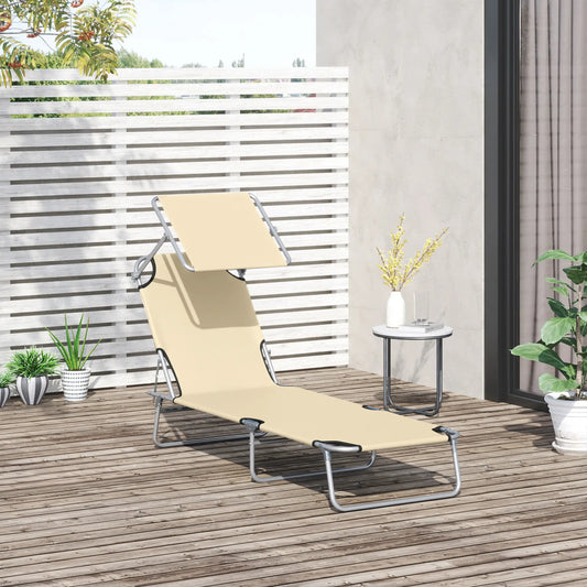 Outdoor Lounge Chair with Sun Shade, for Beach, Camping, Beige Lounger Chairs Beige at Gallery Canada
