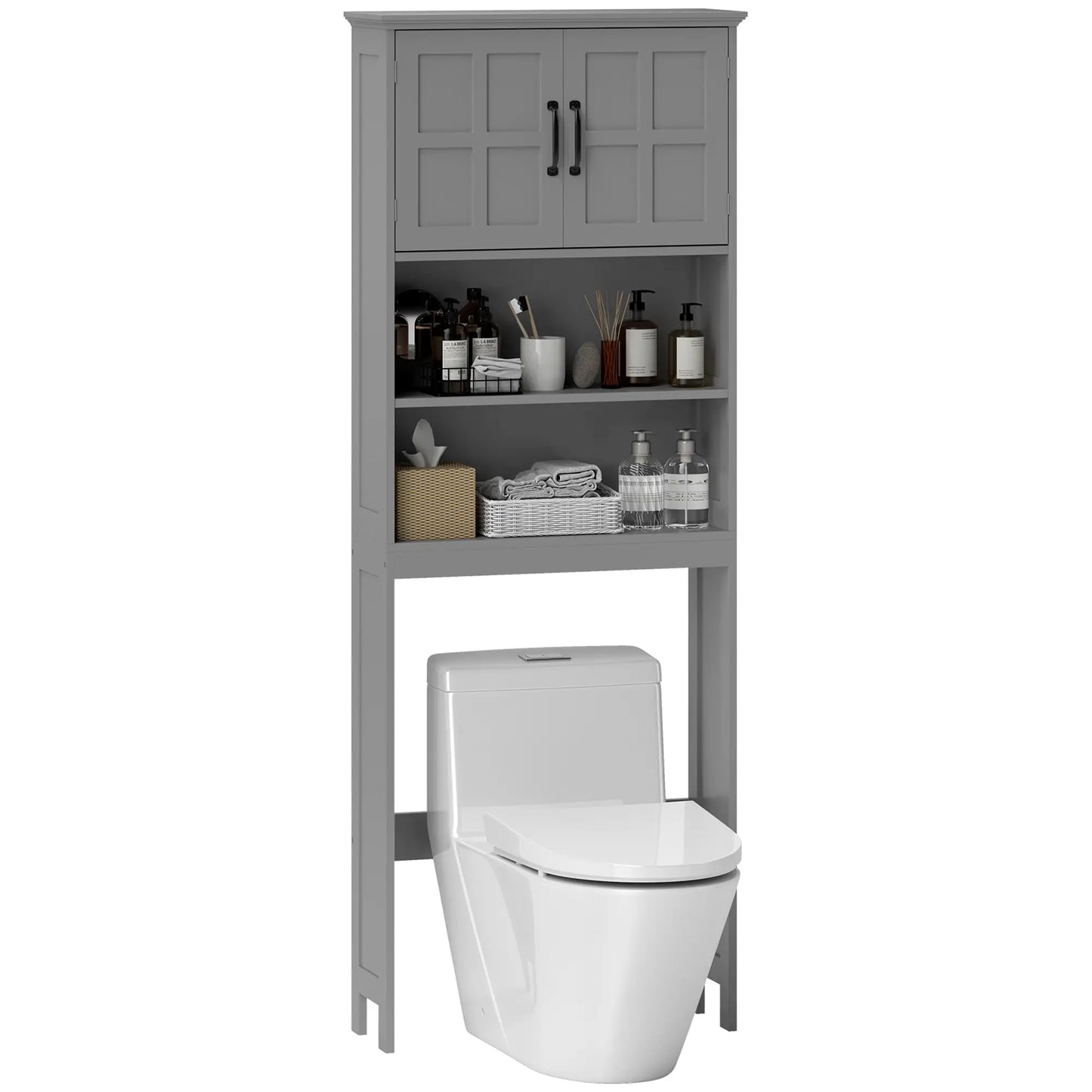 Modern Over Toilet Storage, Bathroom Cabinet with Shelves, Double Door, Grey Bathroom Cabinets at Gallery Canada