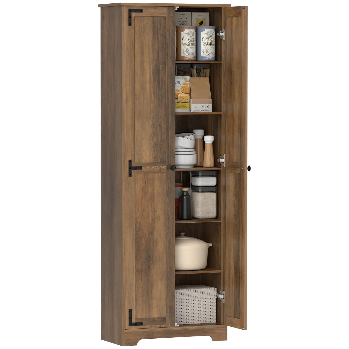 67" Farmhouse Pantry Cabinet, 2 Doors, Adjustable Shelves, Wood Grain, Brown Kitchen Pantry Cabinets at Gallery Canada