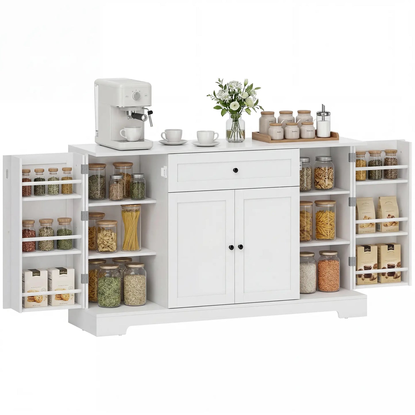 55" Kitchen Storage Cabinet With Drawer, Adjustable Shelves, White Bar Cabinets at Gallery Canada