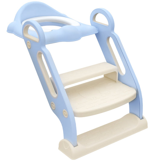 Potty Training Toilet Seat with Step Stool Ladder, Children Toilet Training Seat Chair with Soft Cushion, Handles, Non-Slip Wide Steps, Splash Guard, for Boys and Girls, Blue - Gallery Canada