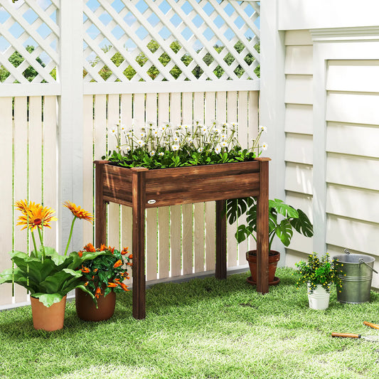 34" x 18" x 30" Wooden Raised Garden Bed Planter, Elevated With Legs, Carbonized