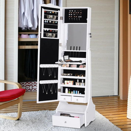 Standing Jewelry Cabinet Organizer, Full Length Mirror, Adjustable Angle, White Jewelry Armoire & Jewellery Mirror Cabinets White at Gallery Canada