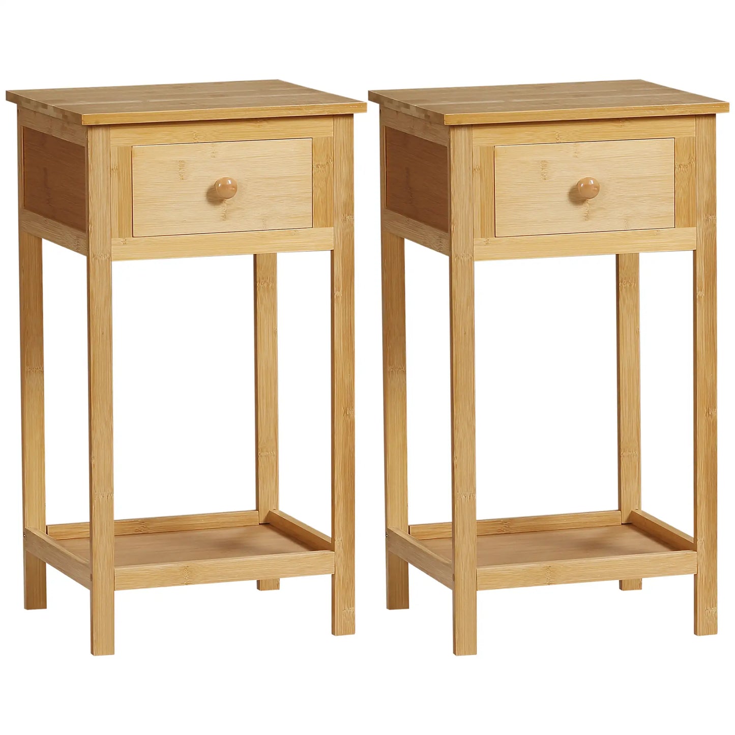 Bamboo Side Table with Drawer, Storage Shelf, Slim End Table, Natural Side Tables at Gallery Canada