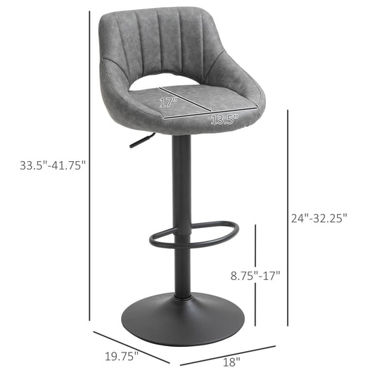 Bar Stools Set of 2, Swivel Counter Height Barstools with Adjustable Height, Faux Leather Upholstered Bar Chairs with Round Metal Base and Footrest, Grey at Gallery Canada