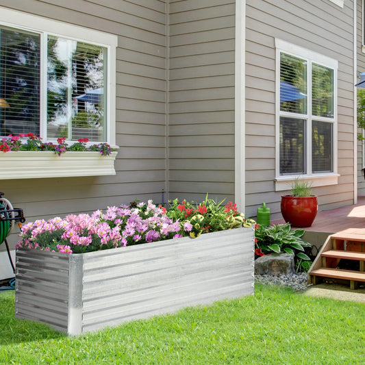 Galvanized Raised Garden Bed, Steel Outdoor Planter, 71'' x 35'' x 23'', Silver Galvanized Planter Boxes Silver at Gallery Canada