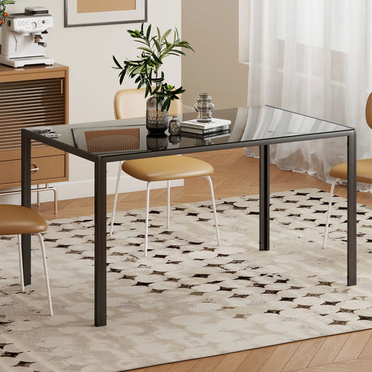 Rectangular Kitchen Table For 4 People, Tempered Glass Tabletop, Black Dining Tables Black at Gallery Canada
