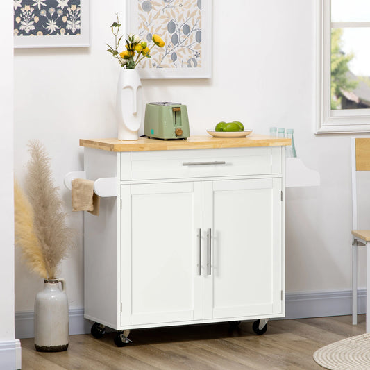 Kitchen Island with Storage, Adjustable Shelf, Drawer, Spice Rack, White Kitchen Islands & Kitchen Carts White, Natural at Gallery Canada