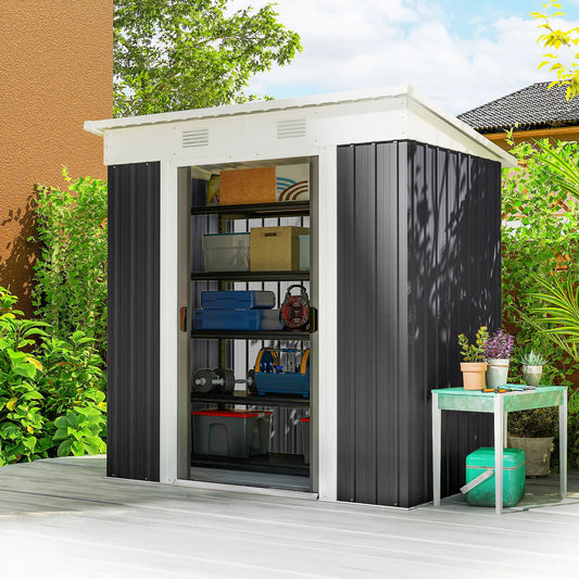 6' x 4' Metal Outdoor Storage Shed, Garden Tool Organizer, Charcoal Grey Sheds Charcaol Grey at Gallery Canada