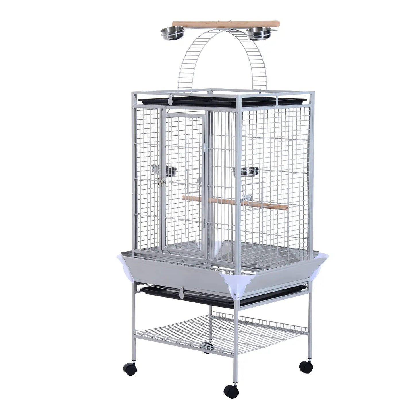 63" Large Parrot Cage, Finch Feeder, Play Top, Silver Bird Cages at Gallery Canada