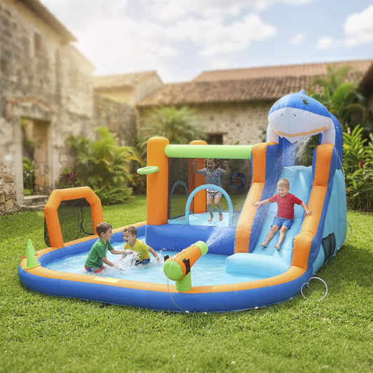 Inflatable Bounce House, Sharks Theme, Slide and Pool, Blue Inflatables Blue, Orange at Gallery Canada