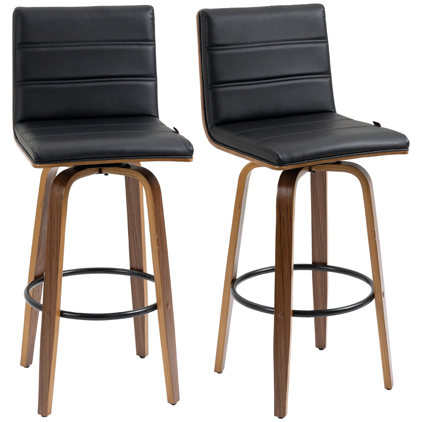 Swivel Bar Stools Set of 2, Upholstered Bar Height Stools, Bar Chairs with Soft Padding Seat and Wood Legs, Black at Gallery Canada