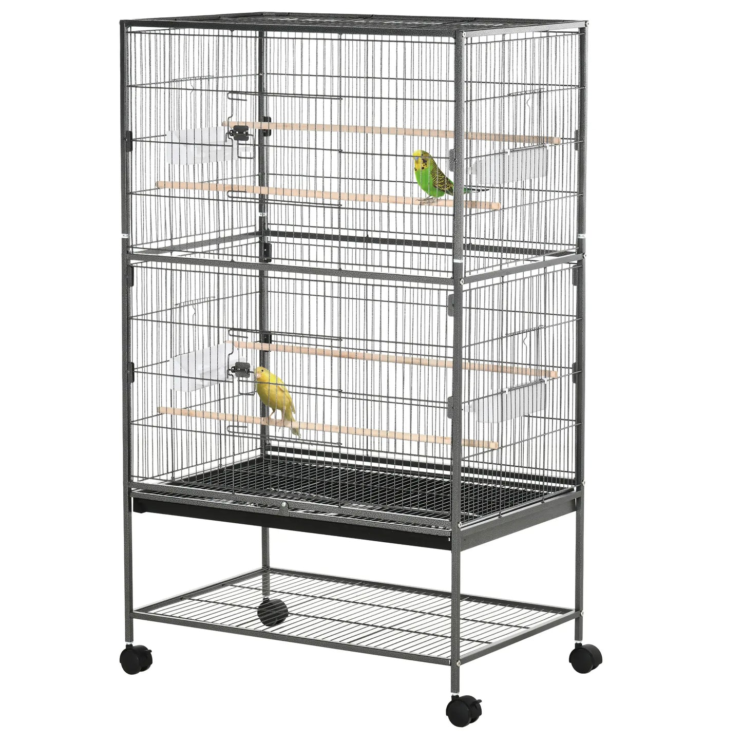 52'' Large Rolling Bird Cage, Storage Shelf, Wood Perch, Dark Grey Bird Cages at Gallery Canada