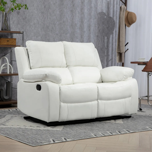 PU Leather Manual Recliner Sofa, Double Reclining Loveseat, White 2-Seater Sofas White at Gallery Canada