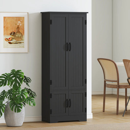 60 Inch 4-Door Storage Cabinet, Adjustable Shelves, Black Kitchen Pantry Cabinets Black at Gallery Canada