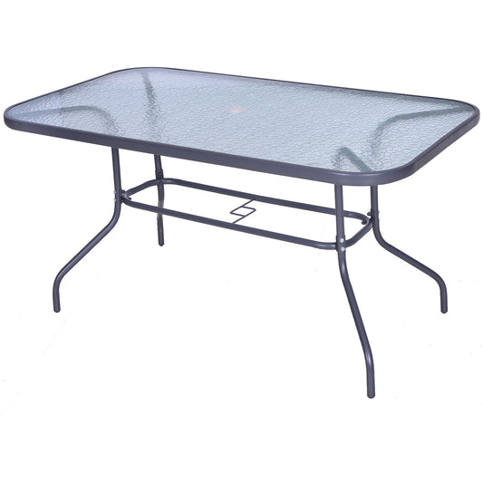 Metal Garden Dining Tables Outdoor Patio w/ Tempered Glass Top, Umbrella Hole, 55" x 31.5" at Gallery Canada