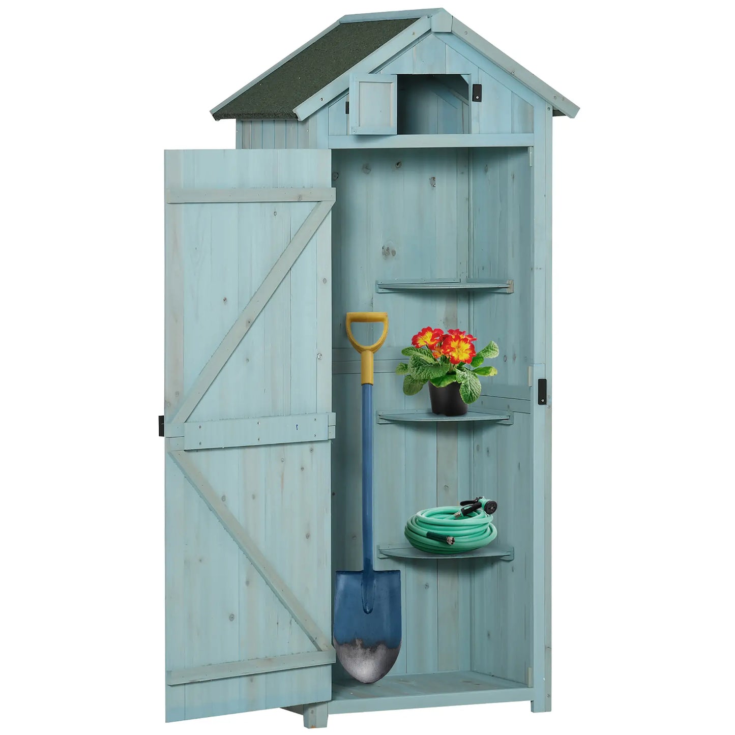 30" x 21" x 71" Garden Storage Shed, Outdoor Tool House, 3 Tier Shelves, Blue Sheds at Gallery Canada