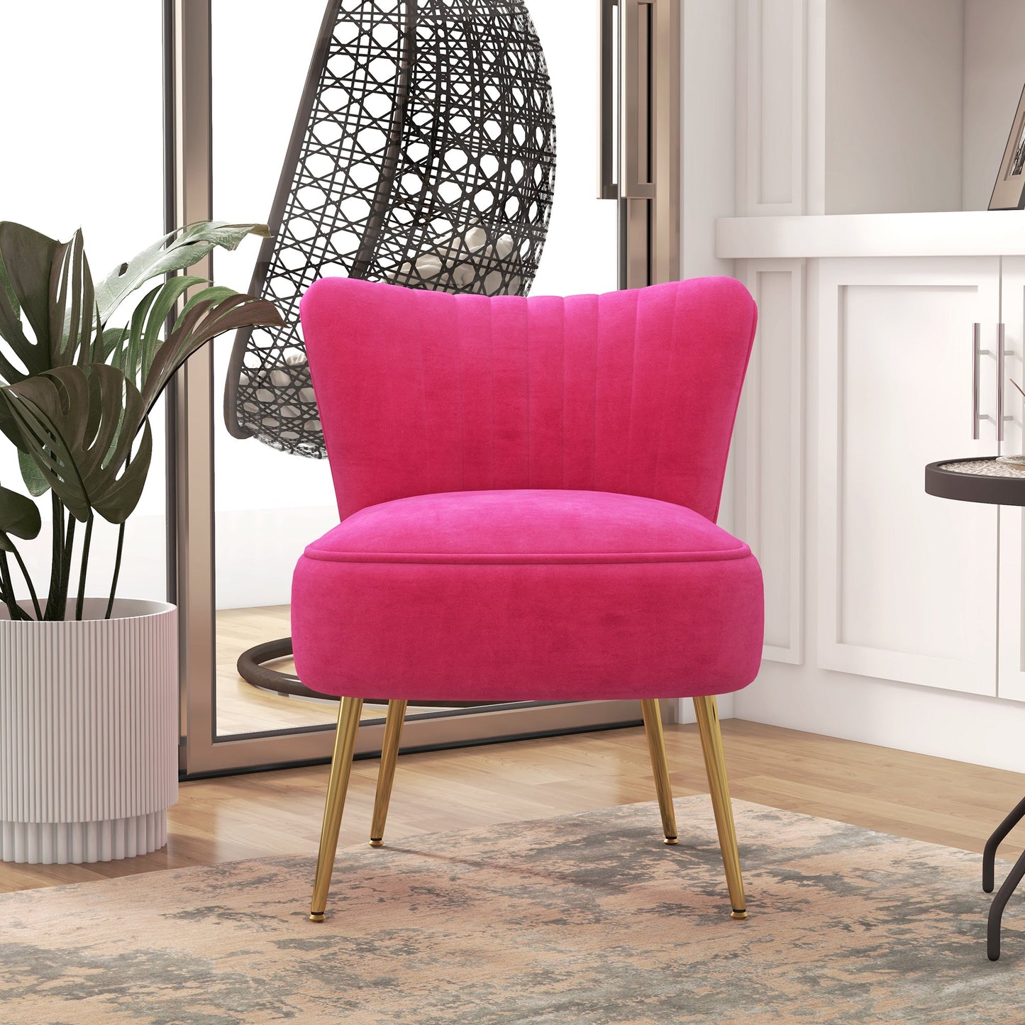 Velvet Lounge Chair, Modern Accent Chair for Living Room with Gold Steel Legs and Tufting Backrest, Pink at Gallery Canada
