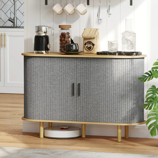 47" Buffet Cabinet, Tambour Sliding Doors, Fluted Sideboard, Grey Bar Cabinets Grey, Oak at Gallery Canada