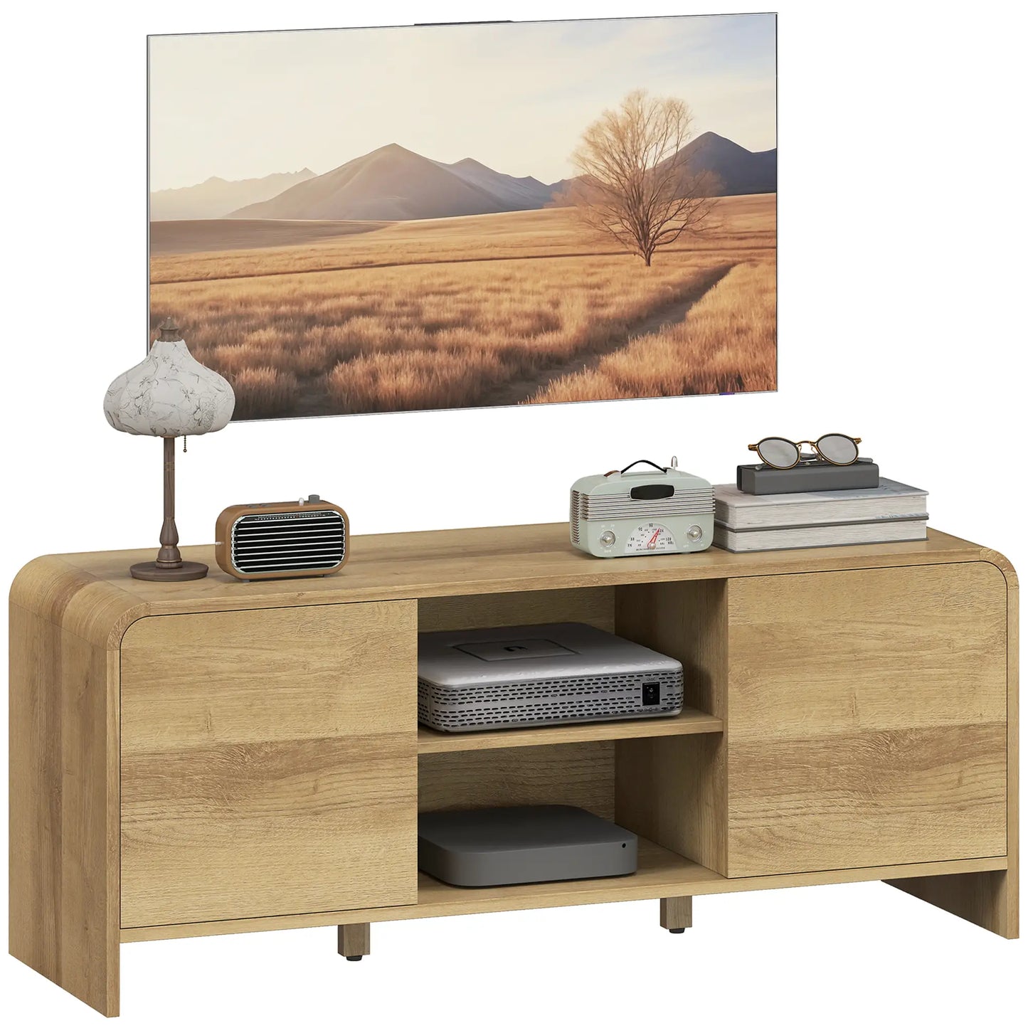TV Stand For 55 Inch TV, Natural Wood Entertainment Center With 2 Cabinets TV Stands at Gallery Canada