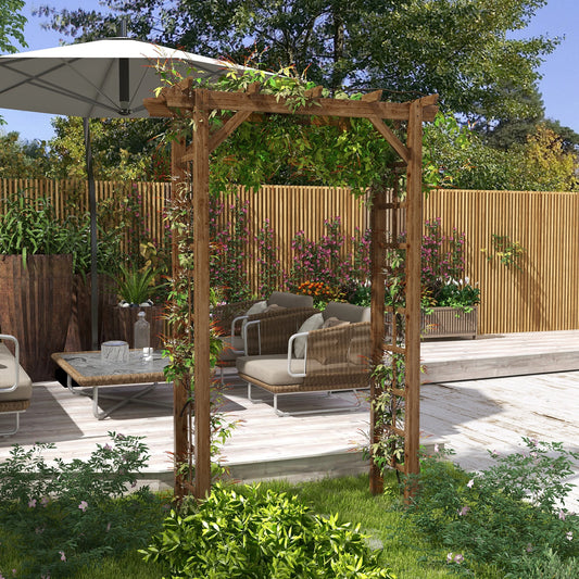85" Wooden Garden Arbour, Arch Trellis for Climbing Vines, Carbonized Garden Arches Brown at Gallery Canada