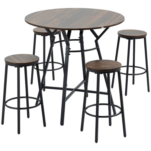 5-Piece Bar Table and Chairs Set, Space Saving Dining Table with 4 Stools for Pub &; Kitchen