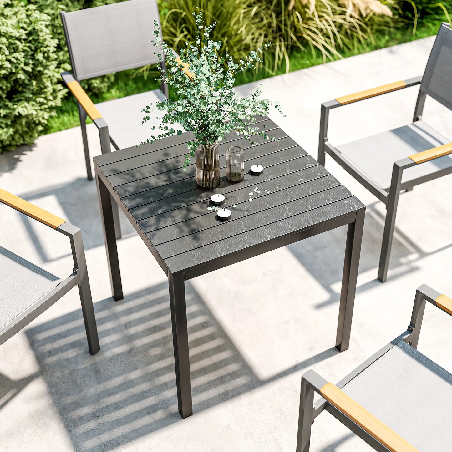 Square Outdoor Dining Table, 4-Person, Aluminum Steel Frame, Black Patio Dinning Tables at Gallery Canada