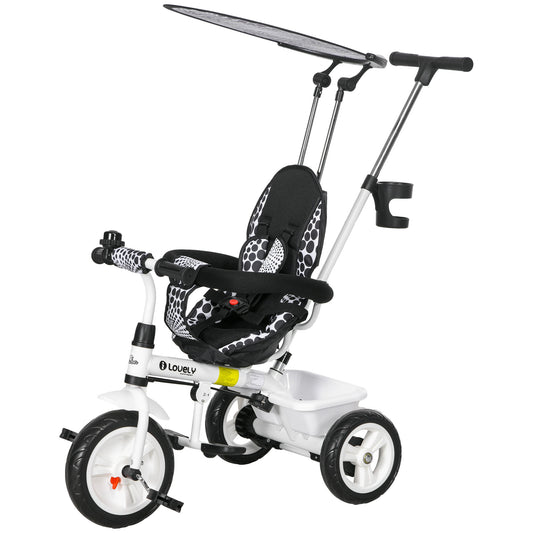 4 in 1 Kids Tricycle with Removable Handlebar and Canopy, White - Gallery Canada