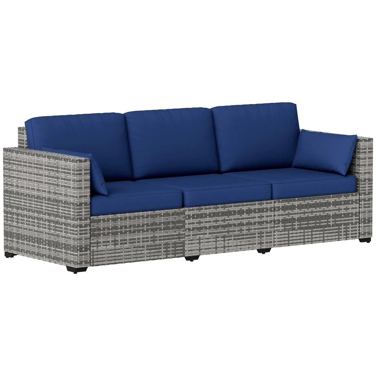 3-Seater Outdoor Sofa with Cushions, PE Rattan, Dark Blue Patio Furniture Sets at Gallery Canada