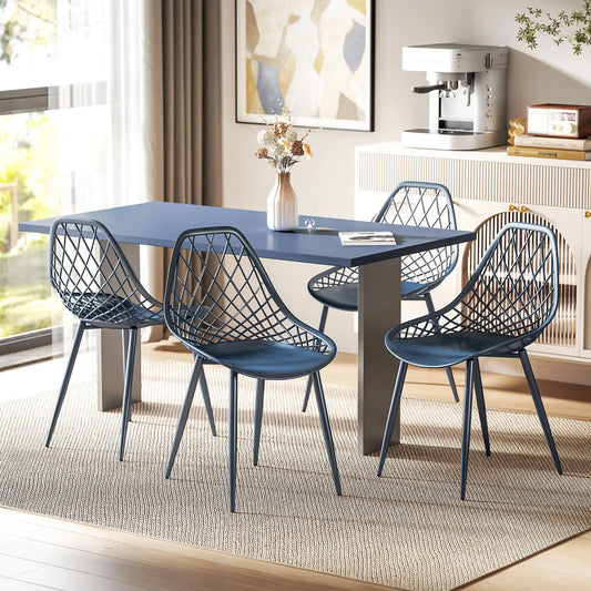 Modern Dining Chairs Set of 4, Plastic with Metal Legs, Blue Dining Chairs Blue at Gallery Canada